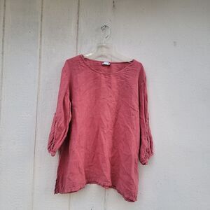 match point 100% linen top Tunic sz L rust colored lagenlook beachy relaxed fit